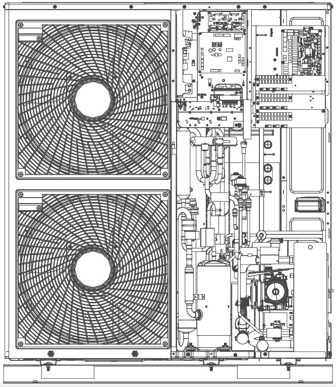 Przekrój pionowy przez pompę ciepła LG ThermaV