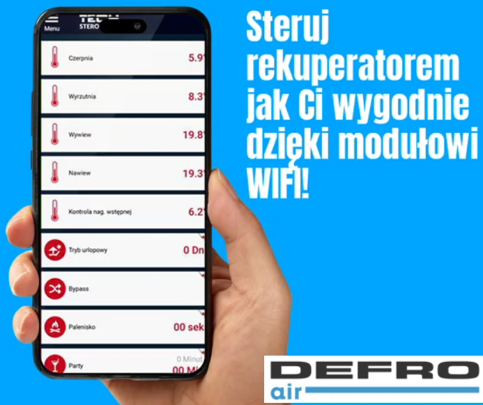 Aplikacja na Androida dla rekuperatora DEFRO Air